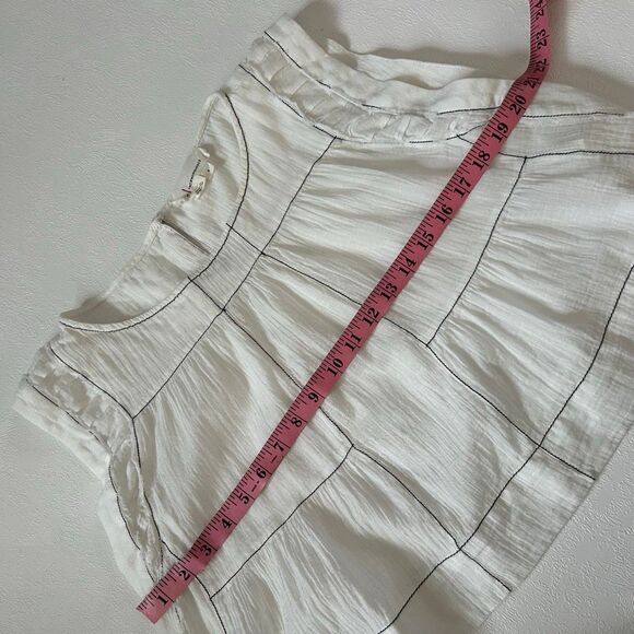 Anthropologie White Sleeveless Blouse Small Black Stitch Detail Boho Top - Picture 4 of 5